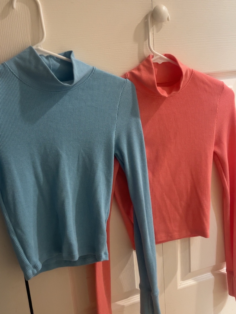 American Eagle Outfitters Ribbed Long-Sleeve Turtlenecks - Light Blue & Coral